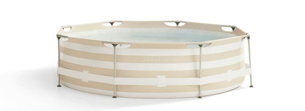 Beige rond opzetzwembad met metalen frame