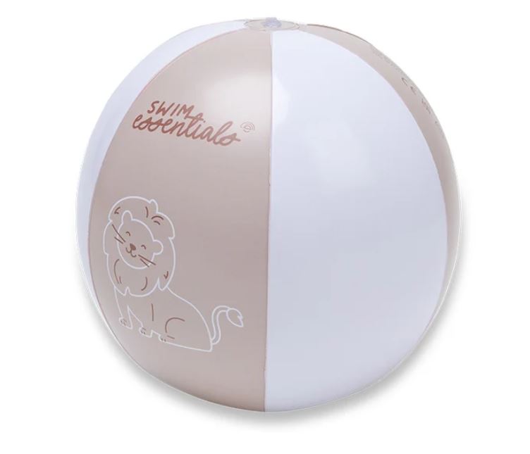 Beige-witte opblaasbare strandbal met leeuwenillustratie