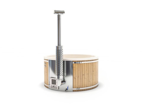 Houten hot tub met metalen kachel