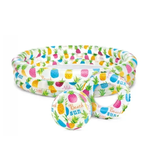 Opblaaszwembad met ananasprint voor kinderen.