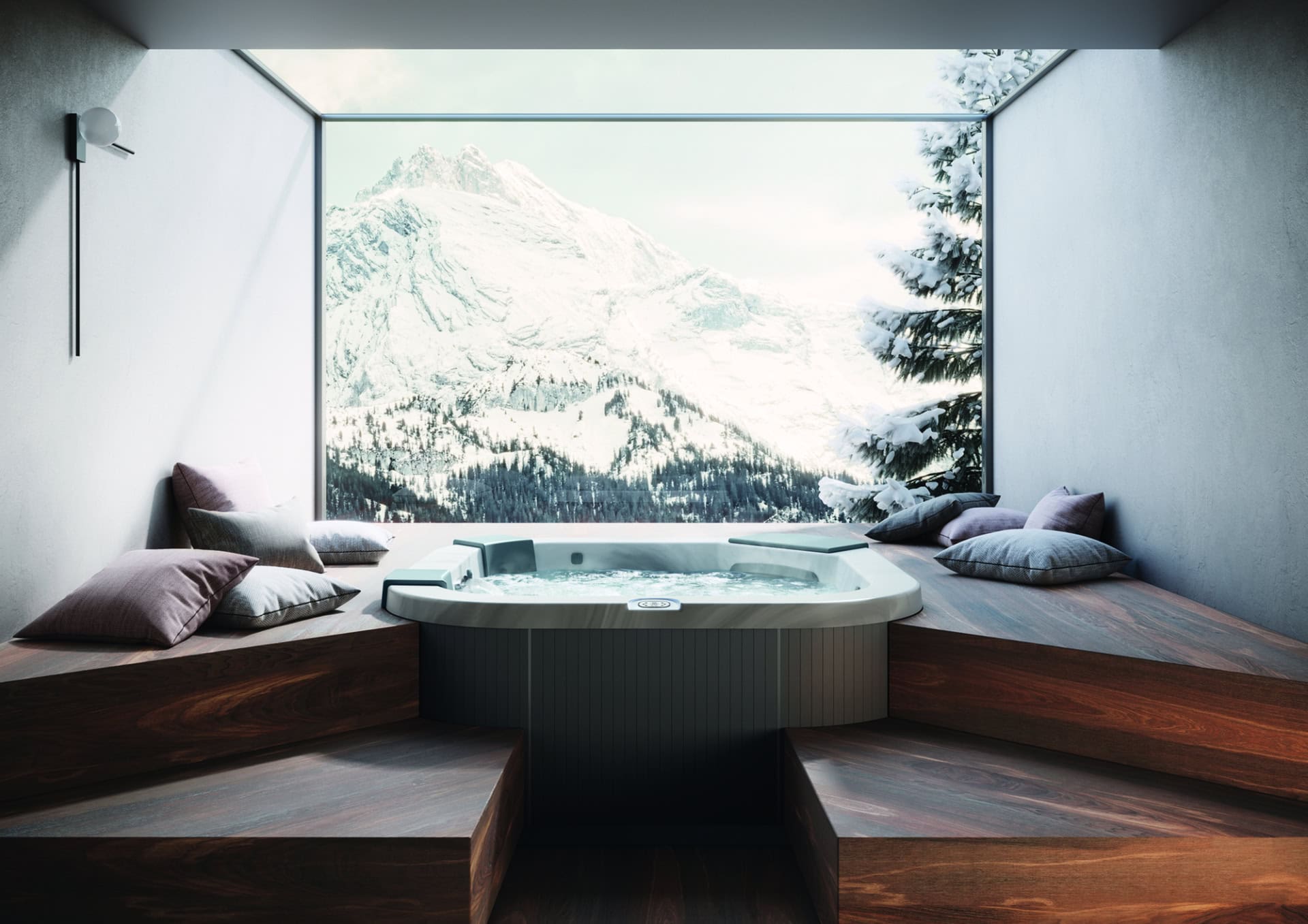 Jacuzzi met uitzicht op besneeuwde bergtoppen