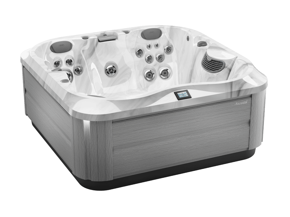 Moderne jacuzzi met jets en houtnerf look.