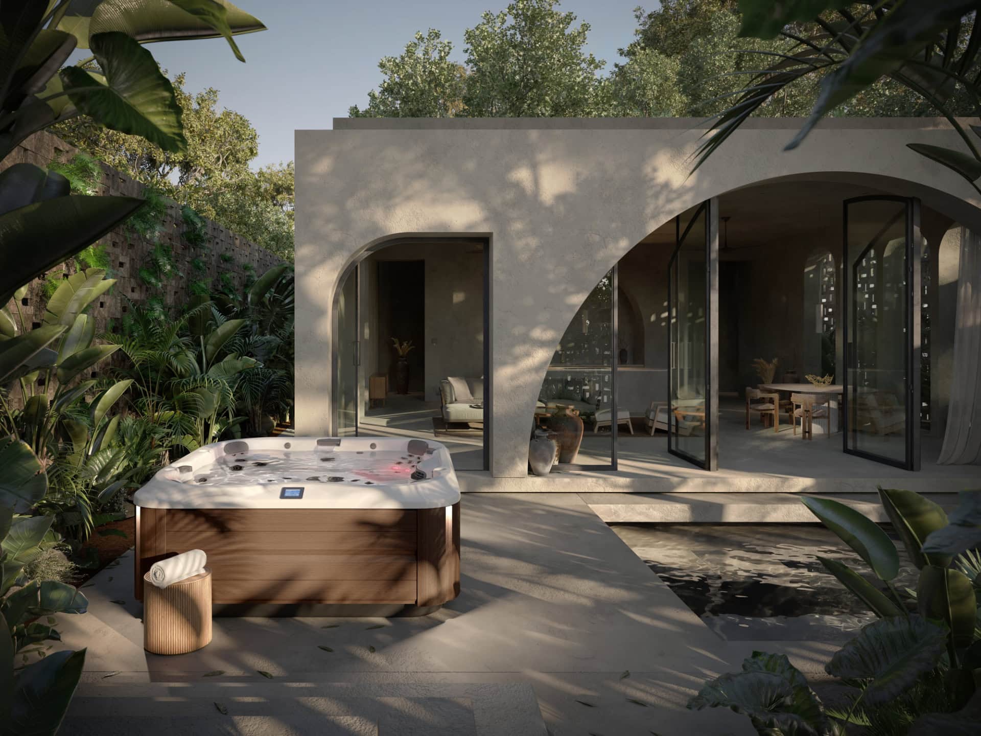 Moderne spa in groene buitenruimte bij huis