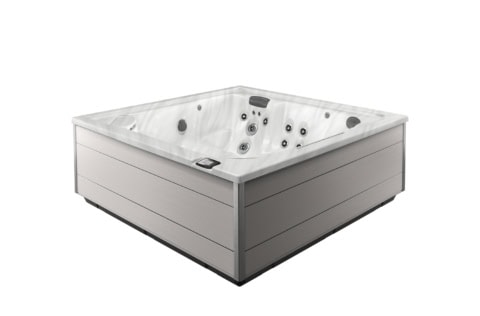 Moderne jacuzzi met meerdere massagejets.
