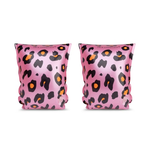 Roze kind zwemvleugels met luipaardprint