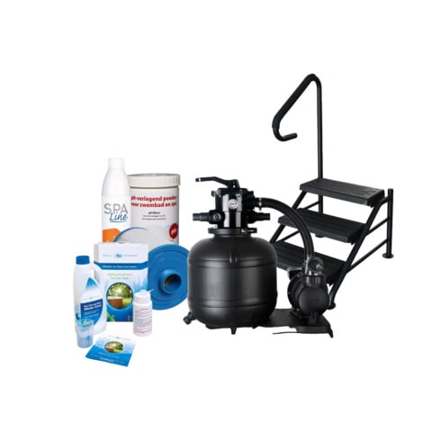 Zwembadaccessoires: filter, chemie en trap